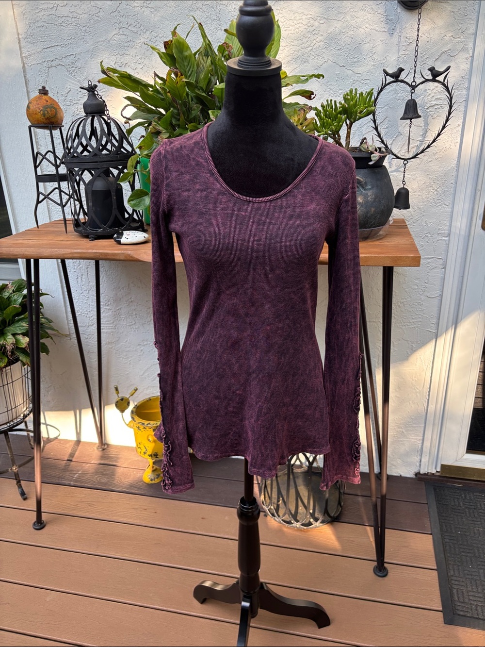 Long-Sleeve Scoop Neck Top — Plum